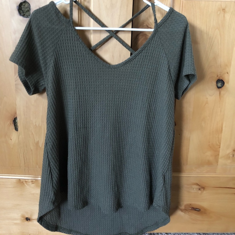 Dark green open back t-shirt